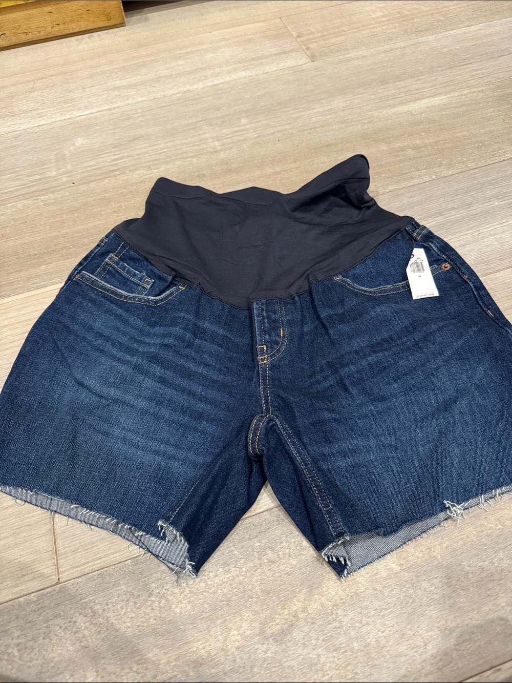 Old Navy Dark Blue Denim Maternity Shorts with Black Waistband